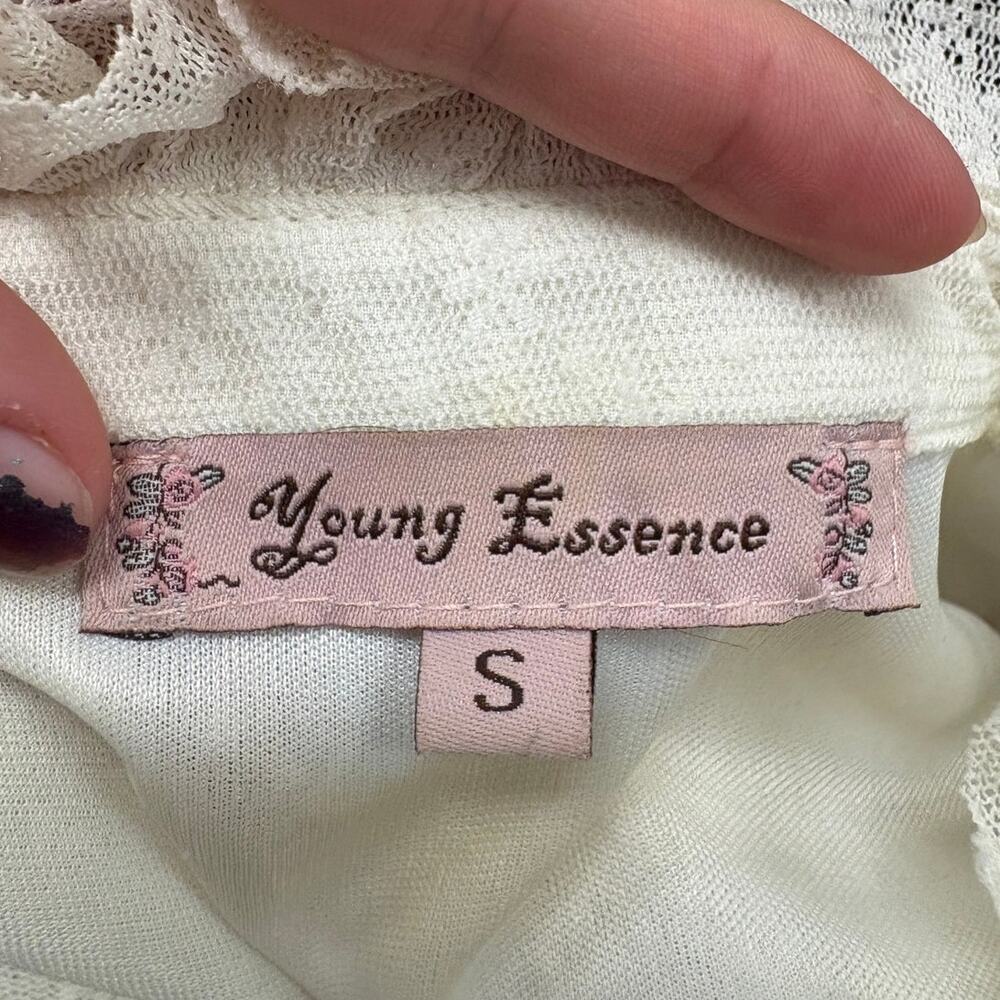 Y2K Young Essence Sleeveless Lace Button Up Cream and Green size S - Picture 3 of 7